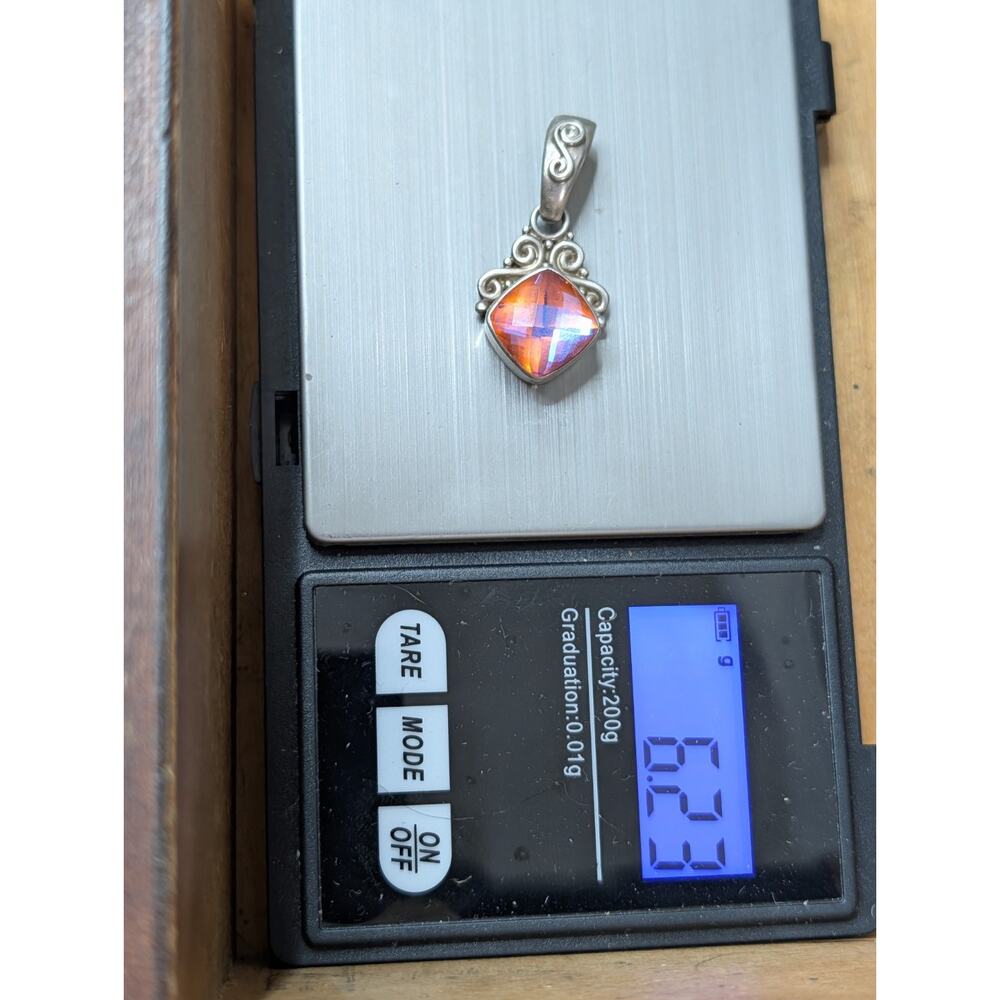 Sajen Bali Sterling Silver 925 Aura Quartz Mystic Topaz Iridescent Pendant 6.2g - Picture 6 of 6